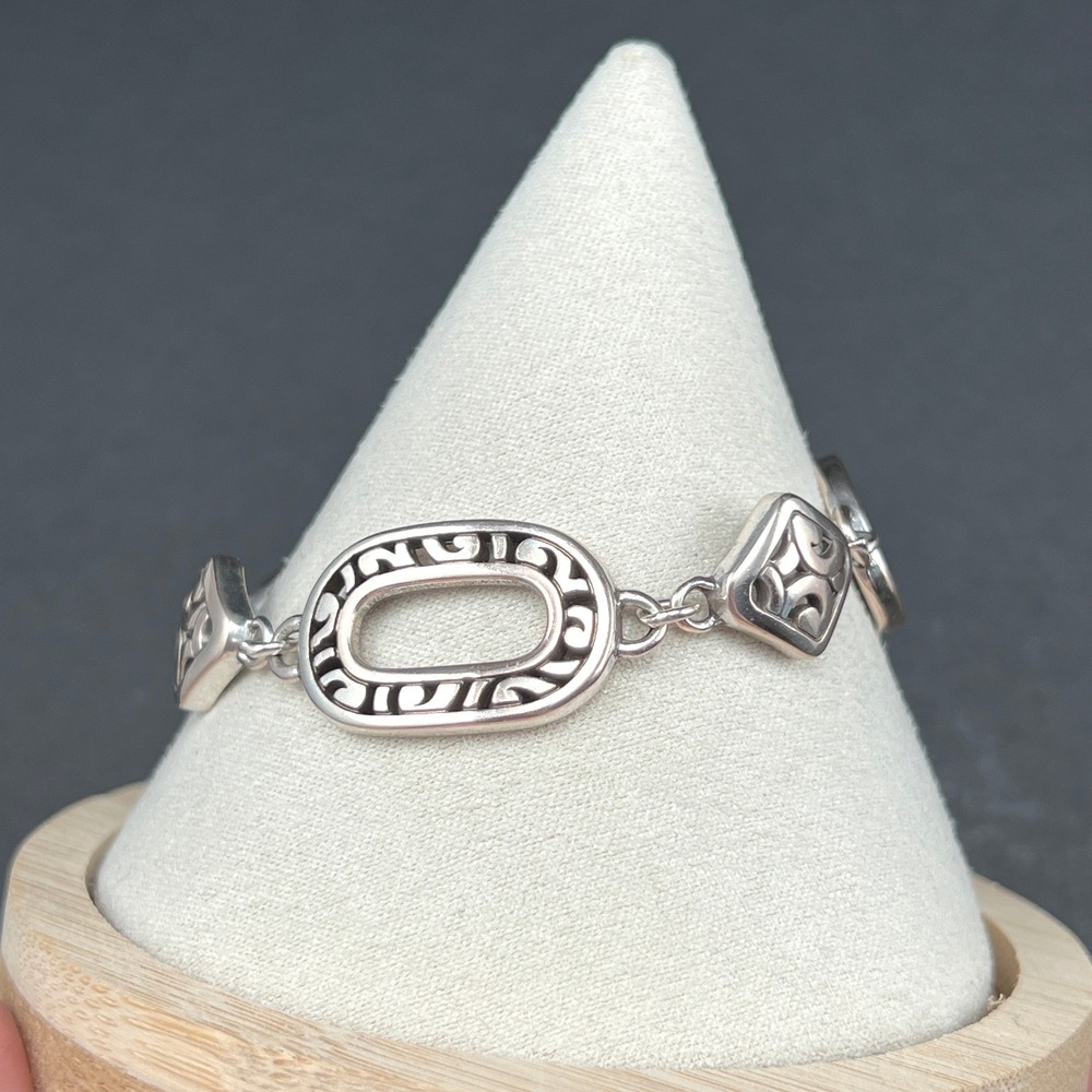 Brighton Bracelet Silver Deco Scrollwork Oval Square Link Retired - Picture 3 of 10